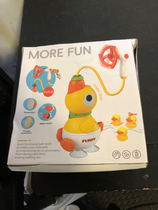 Photo 1 of Toddler Bath Toys for Kids Ages 1-3, Baby Bath Shower Head for Bathtub Control The Fow Rinser with Adjustable Sprayer 3 Squirting Ducks and 4 Sprayer for Newborn Babies Baby Shower
