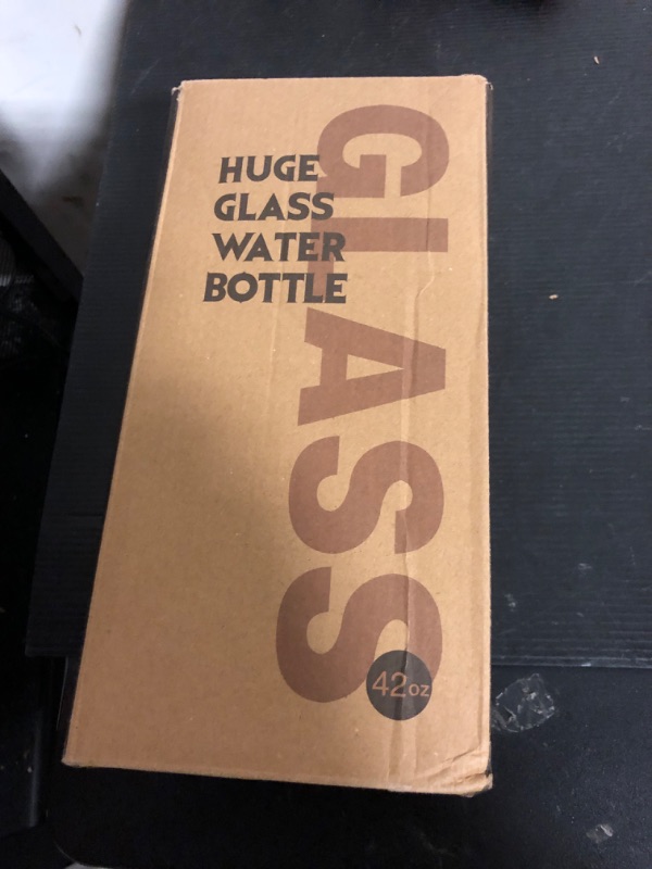 Photo 1 of kytffu 42oz Glass Water Bottles with Straw, Motivational Glass Bottle with Silicone Sleeve and Time Marker, Leakproof Large Glass Water Jug for Gym Home Office,Olive