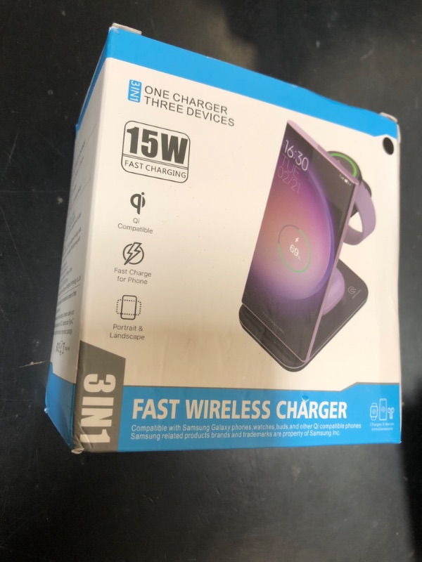 Photo 1 of Wireless Charging Station for Samsung/Android, Fast Wireless Watch Charger Station Compatible for Samsung Galaxy S25 Ultra/S24/S23+/Z Flip 6/5 Fold 6/5, Watch8/7/Pro/Active 2 Galaxy Buds3/2 Pro(Black)