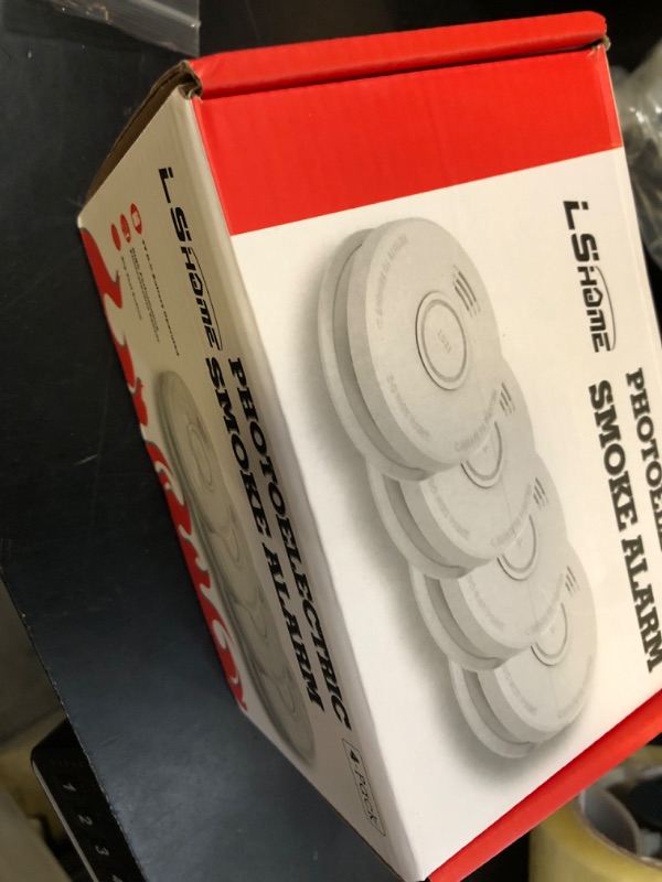 Photo 1 of LSHOME 4 Pack Smoke Detector Fire Alarms 9V Battery Operated Photoelectric Sensor Smoke Alarms Easy to Install with Light Sound Warning, Test Button,9V Battery Included Fire Safety for Home