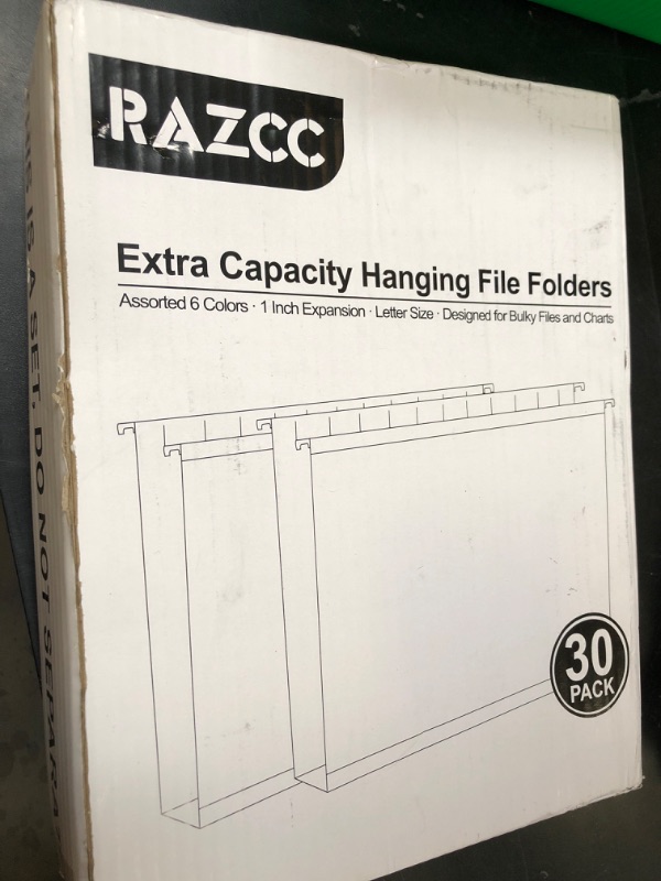 Photo 1 of Extra Capacity Hanging File Folders, RAZCC 30 Pack Letter Size Reinforced Hanging Folders with Heavy Duty 1 Inch Expansion for Bulky Files, Filing Cabinet, Adjustable Tabs, Assorted Colors