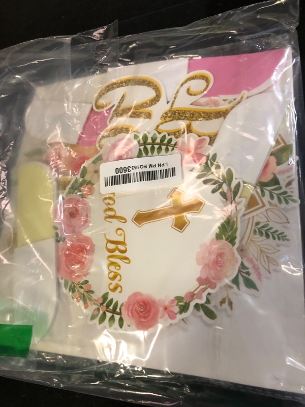 Photo 1 of ANGOLIO 12Pcs Floral God Bless Decorations First Communion Honeycomb Centerpiece Double Sided Table Toppers for Baby Girl Baptism Party Decor Christening Celebration Religious Photo Props Decor Girls