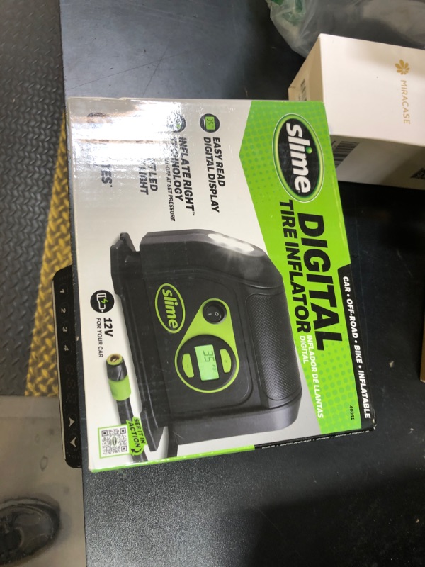 Photo 1 of Slime 40088 Tire Inflator, Portable Car Air Compressor, Inflate Right automatic shut off, with Digital 99 psi Display, Long Hose and LED Light, 12V, 6 min inflation