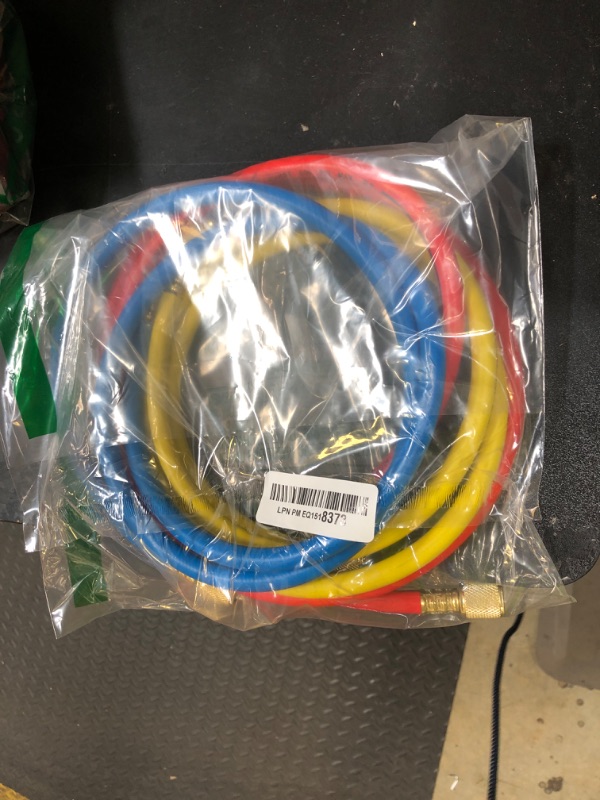 Photo 1 of Oralys 3 Pieces AC Manifold Gauge Hose Kit for R134A R404A R12 R502, 1/4" Thread Automotive Air Condition Refrigerant R134A A/C Charging Hose with 5ft Hoses