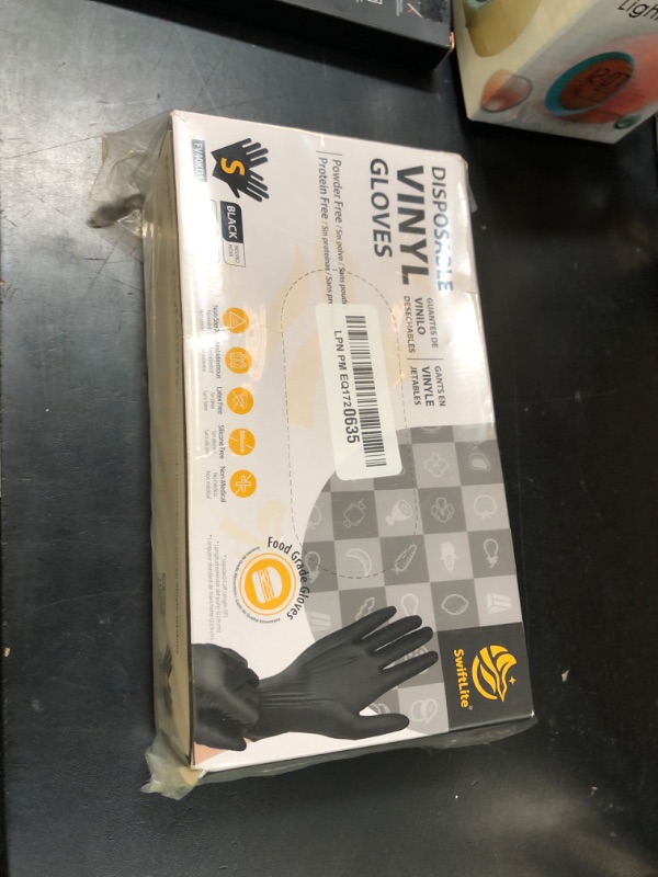 Photo 1 of SWIFTLITE Black Vinyl Gloves, Food Grade Gloves Disposable Latex Free & Powder Free, Guantes for Cleaning Cooking Food Prep (100, Small)