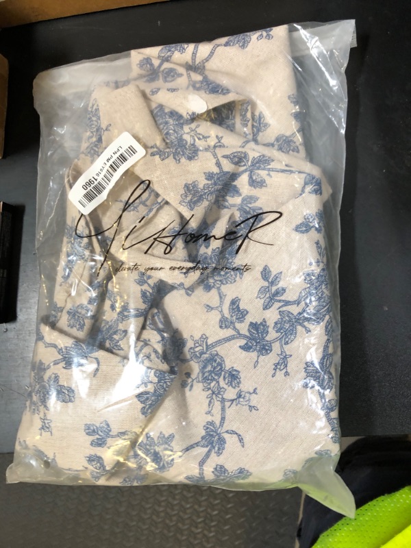 Photo 1 of Pastoral Round Tablecloth - 60 Inch Dia. - Beige Linen Table Cloth - Washable Table Cover with Dust-Proof Wrinkle Resistant for Restaurant, Picnic, Indoor and Outdoor Dining, Floral (Dark Blue)