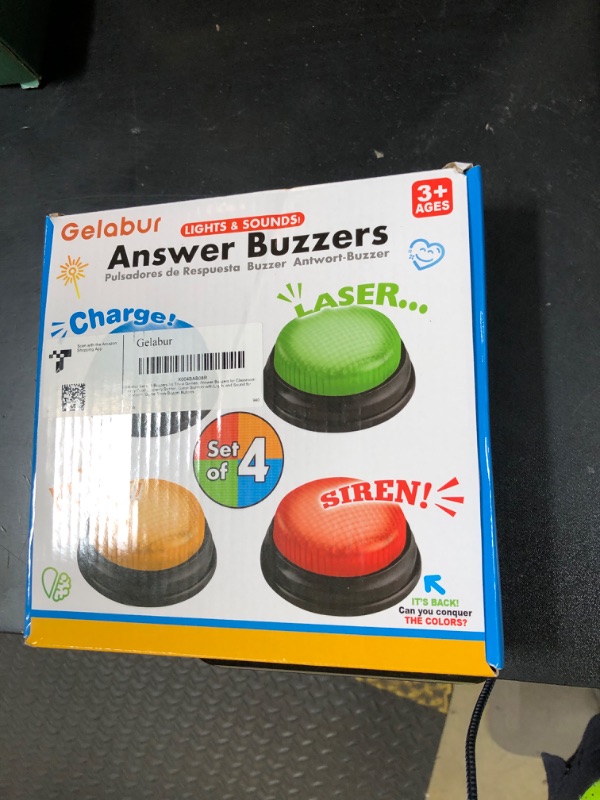 Photo 1 of Gelabur Set of 4 Buzzers for Trivia Games, Answer Buzzers for Classroom, Family Feud Jeopardy Buzzer, Game Buzzers with Lights and Sound for Classroom, Game Show Buzzer Buttons