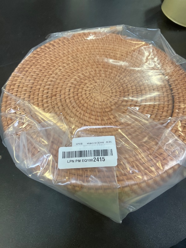 Photo 1 of KEILEOHO 2 PCS Round Rattan Serving Trays, Woven Basket Tray with Handle, Rattan Fruit Basket Trays, Woven Bread Tray for Coffee, Cracker, Vegetables, Snacks, 11 x 2.76 Inch