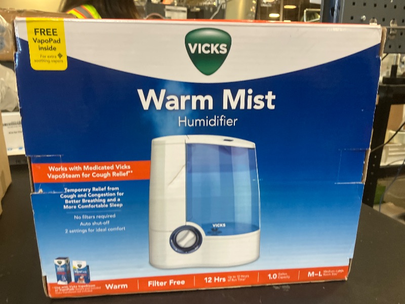 Photo 1 of Vicks Warm Mist Humidifier - Air Humidifier for Bedroom, Home & Large Room, Baby, Kids and Adults Soothing Steam Vaporizer for Cough, Congestion, Allergies & Dry Air, VapoSteam Compatible
