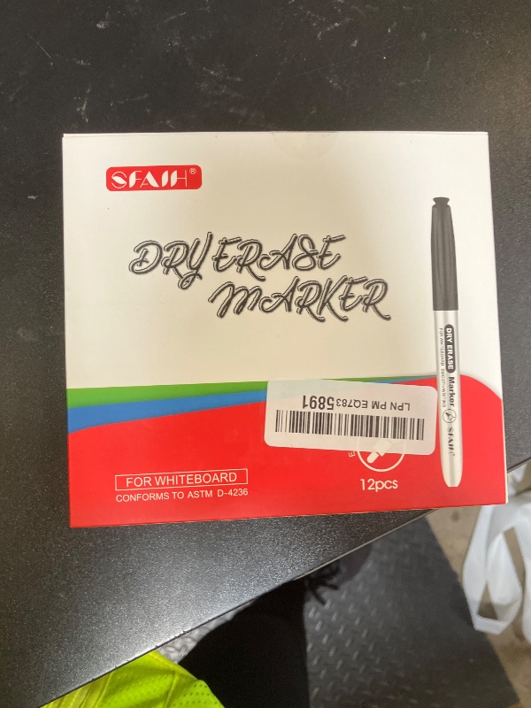 Photo 1 of SFAIH Black Dry Erase Markers Fine Tip - 12 Pack Whiteboard Markers Standard Set For Office Teams, Teachers, Classrooms, Training Sessions | Low-Odor
