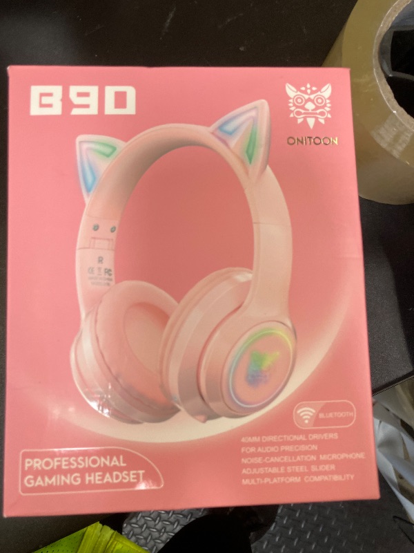 Photo 1 of ONITOON Cat Ear Bluetooth Headphones for Kids & Adults, 55H Play Time, Wireless Foldable & Wired Multi-Function LED Light Up Over Ear Headphones with Mic and Volume Control for iPhone/iPad/Laptop/PC