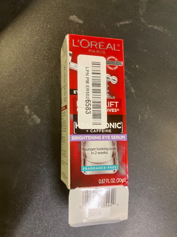 Photo 1 of L'Oreal Paris Revitalift Hyaluronic Acid + Caffeine Hydrating Eye Serum for Dark Circles, Fragrance Free .67 fl. oz + Moisturizer Sample