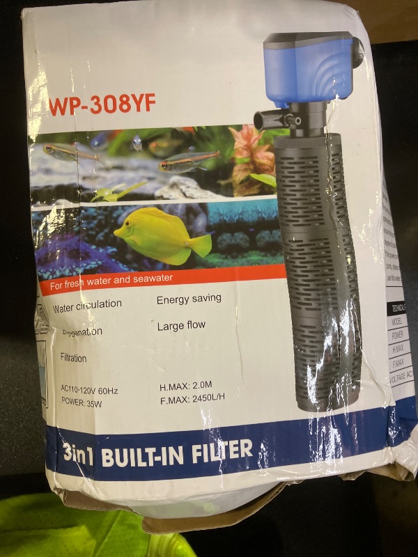 Photo 1 of Aulofee 100-300 Gallon Aquarium Filter, Internel Fish Tank Filters, Submersible Turtle Tank Filter for Large Tanks & Small Ponds, Whisper Filter, Saltwater & Freshwater