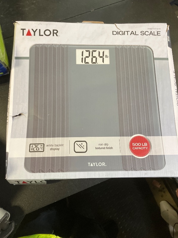 Photo 1 of Taylor Glass Textured Paint Herringbone Design Digital Bathroom Scale, Gray, 5273274