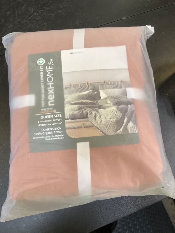 Photo 1 of NEXHOME PRO Duvet Cover Set Queen Size Linen Textured Organic Natural 100% Washed Cotton Duvet Cover Mocha Brown 3 Pieces Bedding Set with Zipper Closure, Breathable, Soft (No Comforter)