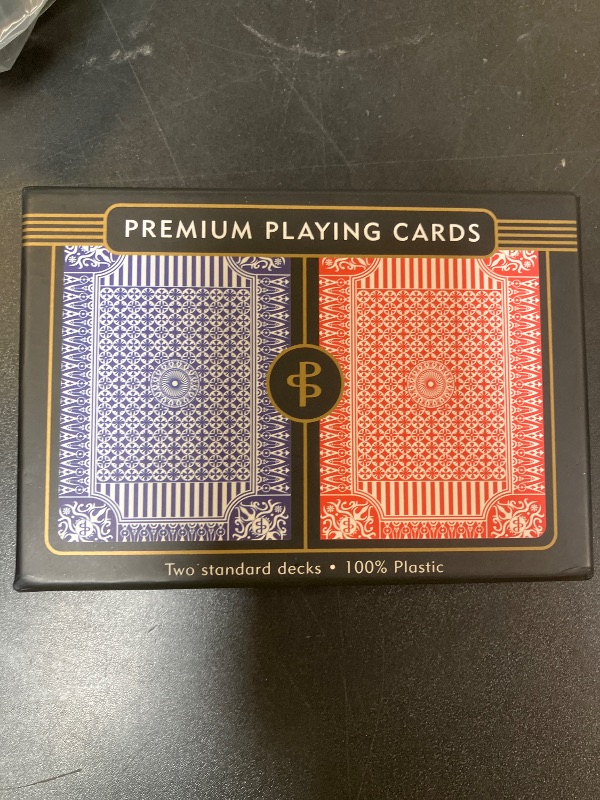 Photo 1 of Blue & Red Premium Plastic Playing Cards, Set of 2, Poker Size Deck (Standard Index)