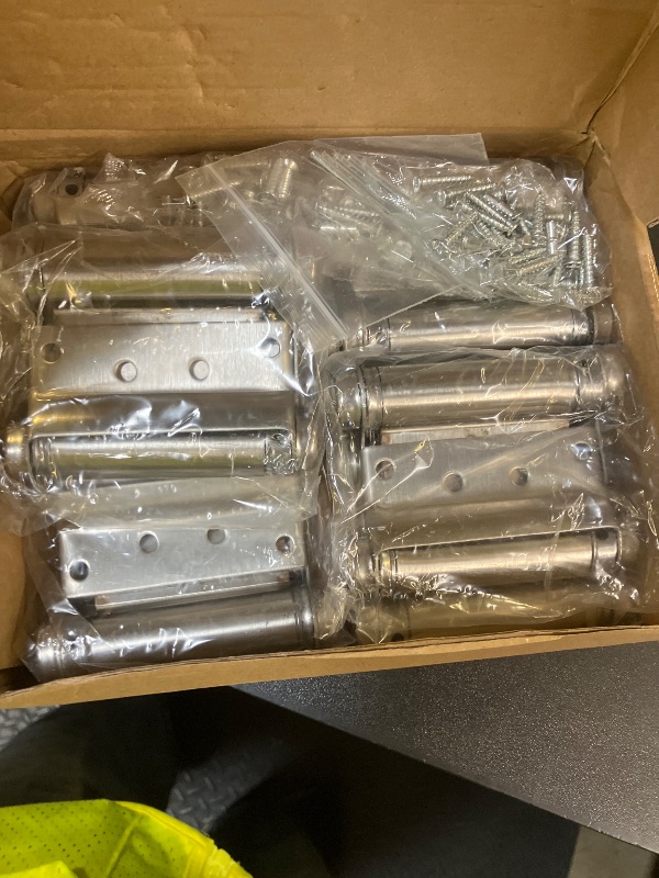 Photo 1 of QWORK Heavy Duty Cafe Saloon Bars Door Swing Hinges, 8 Pack 3" Stainless Steel Self Closing Swing Hinges, Double Action Spring Door Hinges, Including Pins and Screws