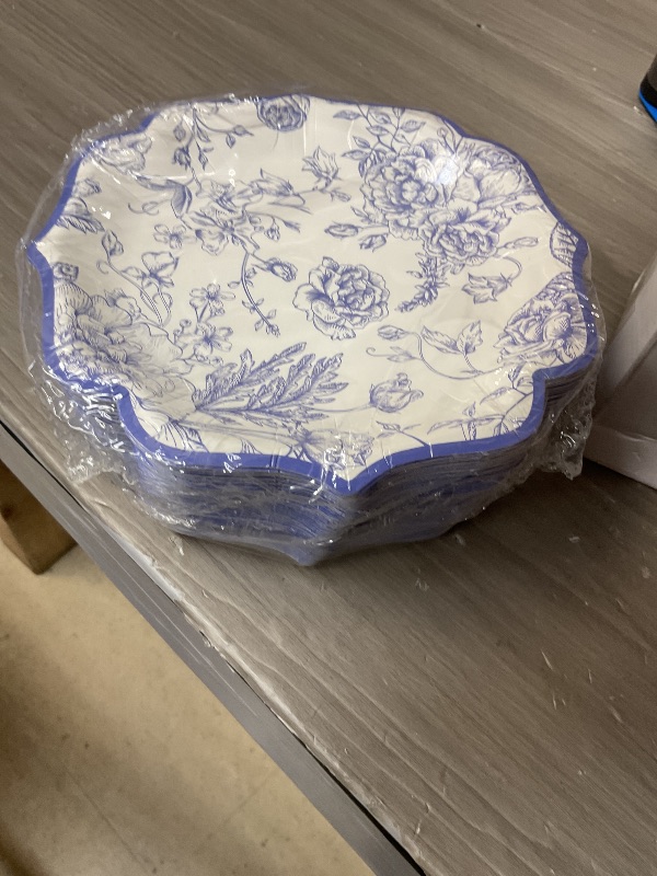 Photo 1 of 100 Pcs Chinoiserie Paper Plates Disposable Dessert Baby Bridal Shower Party Supplies Floral Dessert Plates Bulk Birthday Tea Party Serving Tray for Wedding Birthday
