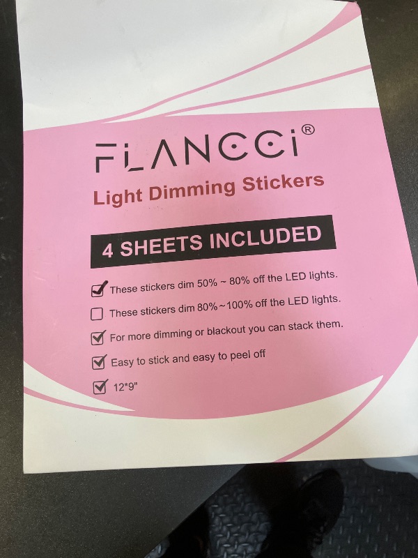 Photo 1 of FLANCCI LED Light Blocking Stickers, Light Dimming LED Filters, (4 Large Sheets) Dimming Sheets for Windows, LED Covers Blackout, Dimming 50% ~ 80% of Lights, (4Sheets = 4 Uncut) 12x9 inches