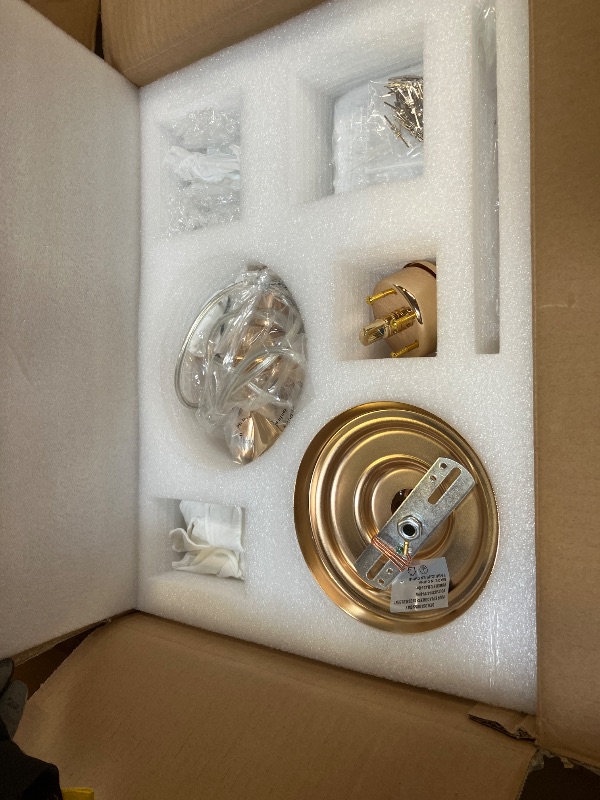 Photo 1 of Majhoiw Crystal Chandeliers for Dining Room Modern Farmhouse 4-Light Rustic Mid Century Chandelier with Round Metal Lampshade, Perfect for Hallway Bedroom Foyer, Brush French Glod