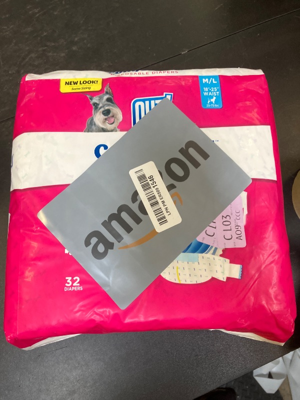 Photo 1 of OUT! PetCare Disposable Dog Diapers Female, Potty Training, Dog Diapers, Female Doggie in Heat, Puppy Training, Incontinence, Puppy Essentials 18”-25” Waist (M/L, 32ct)