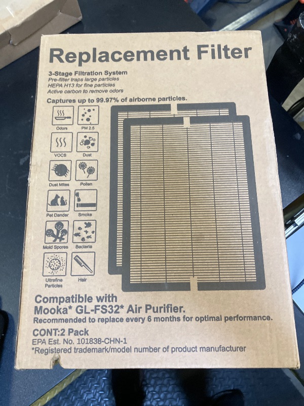 Photo 1 of Nyingchi GL-FS32 Replacement Filter, Compatible with MOOKA®/KOIOS GL-FS32 and Azeus GL-FS32 Air Purifier, H13 True HEPA 3-in-1 Activated Carbon Filtration System,2 Pack