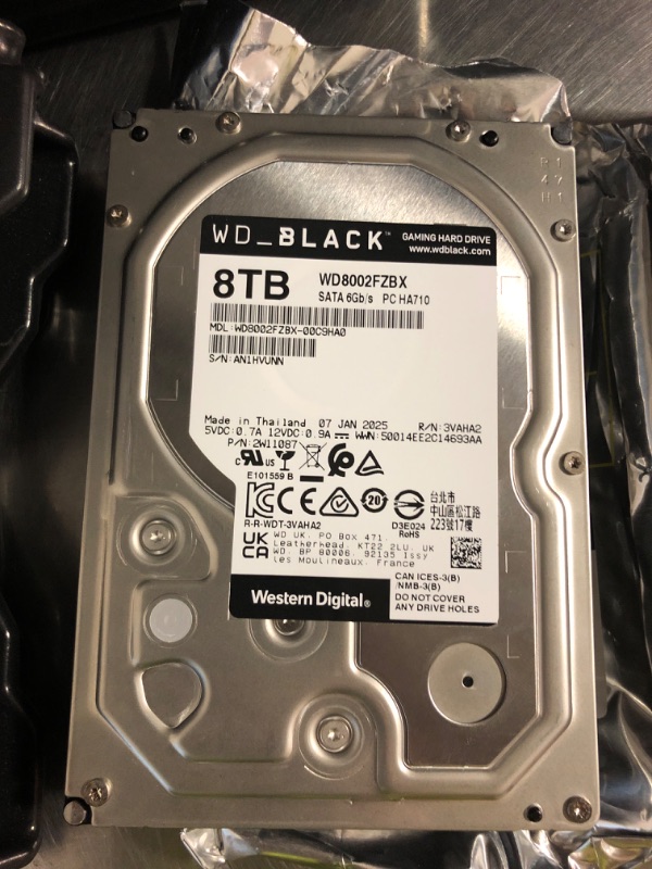 Photo 1 of Western Digital 8TB WD_Black Performance Internal Hard Drive HDD - 7200 RPM, SATA 6 Gb/s, 256 MB Cache, 3.5" - WD8002FZBX