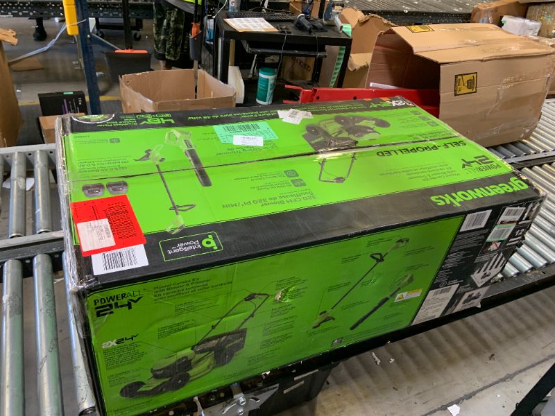 Photo 1 of Greenworks 48V (2x24V) 21" Brushless Mower+12" String Trimmer+320CFM Blower,(2) 5.0Ah Batteries and 4A Dual Port Charger