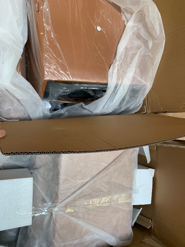 Photo 1 of Incomplete-------ALIVING Sofa Power Recliner, Zero Wall Reclining Three Seat Top-Grain Leather Couch with Drop-Down Table Tray, USB Charging & Side Pockets, Orange Brown
