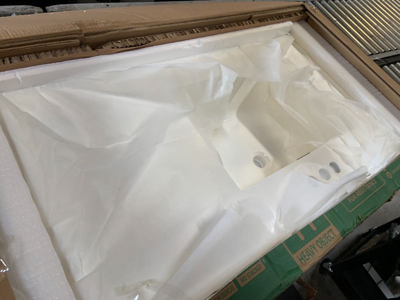 Photo 1 of GETPRO Vanity Top 42 in. W x 22 in. D Solid Surface Cultured Marble Bathroom Vanity sink Top and Integrated Backsplash Left Offset White Vanity Countertop with 4 inch Faucet Hole
