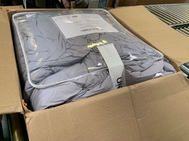 Photo 1 of Calvin Klein - Queen Comforter Set, Modern Cotton Washed Percale Bedding with Matching Shams, Oeko-Tex Certified (Washed Percale Steel Blue, Queen)