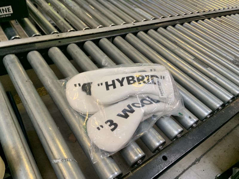 Photo 1 of Golf Head Cover Set - Headcovers for Woods, Driver & Hybrid - 3pcs Driver, 3 Wood, Hybrid - White with Black Words