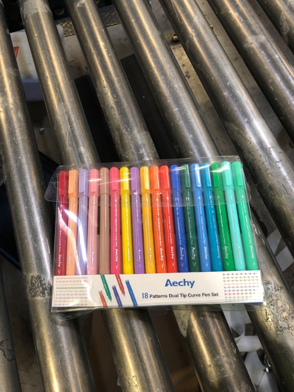 Photo 1 of AECHY 18PCS Curve Highlighter Pen Set, Dual Tip Marker Pens with 18 Different Curve Shapes & 18 Colors Mark Lines, Aesthetic Curve Marker Highlighter for Journal Planner School Supplies
