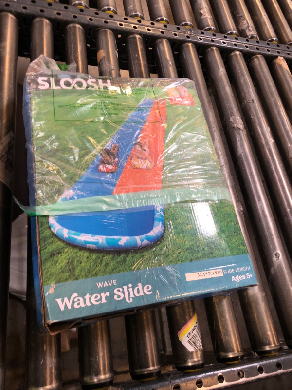 Photo 1 of JOYIN 32.5FT Water Slide and 2 Inflatable Boards, Extra Long Double Lawn Heavy Duty Splash Mat Pad with Sprinkler for Kids Adults Backyard Summer Water Toy Outdoor Fun, Blue, Orange
