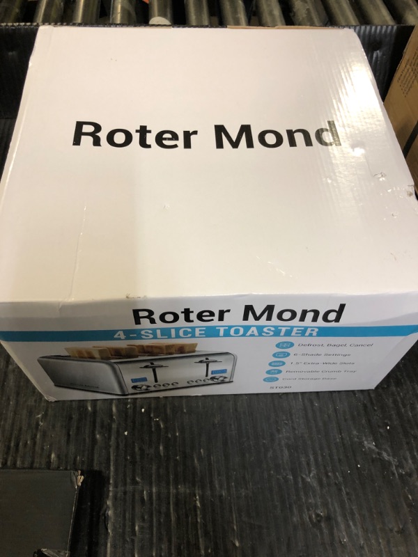 Photo 1 of Roter Mond Countdown Stainless Steel 4 Slice Toaster with Bagel, Defrost, Cancel Function, Dual Toaster, Extra Wide Slots, 6 Shade Settings, Removable Crumb Trays, 1650W, Red