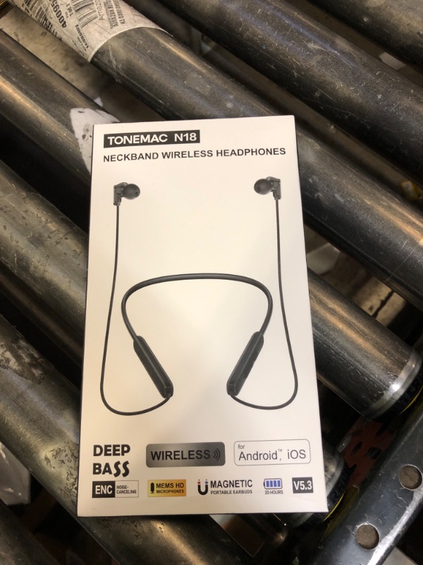 Photo 1 of TONEMAC N18 Neckband Bluetooth Earbuds, Wireless Bluetooth 5.2 Headphones with Microphone, Ultra-Lightweight Comfort, IPX7 Waterproof, Deep Bass Strong Beat, 20H Playtime, Magnetic Earphones -Black