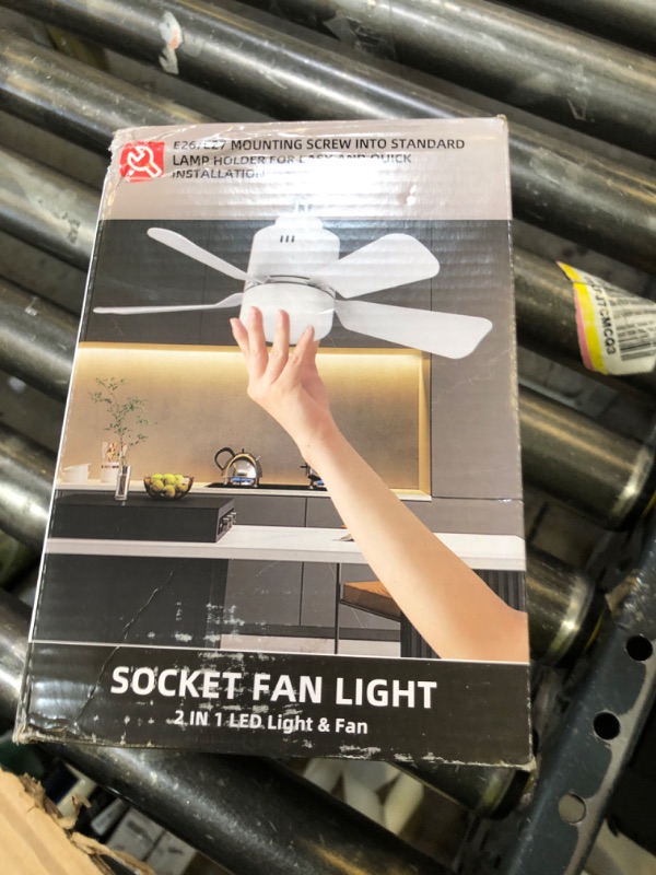 Photo 1 of Socket Fan Light with Lights Ceiling Fans with Remote and App Control 3 Colors 3000K-6500K 2800 Lumens Light Bulb Fan Screw in Small Ceiling Fans for Bedroom Living Room Kitchen Garage (White)