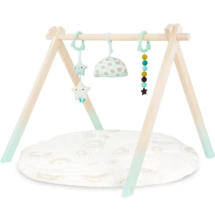 Photo 1 of B. TOYS NEW Baby Natural Wood Starry Sky 3 Hanging Sensory Activity Mat Play Gym
