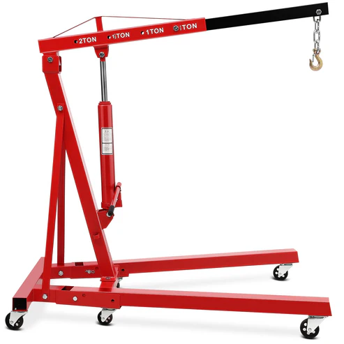 Photo 1 of For parts* ___Garvee Engine Hoist Cherry Picker 2 Ton Hydraulic Shop Crane Red, Collapsible Frame, 360° Swivel Casters, Adjustable Boom, Heavy Duty Lifting
