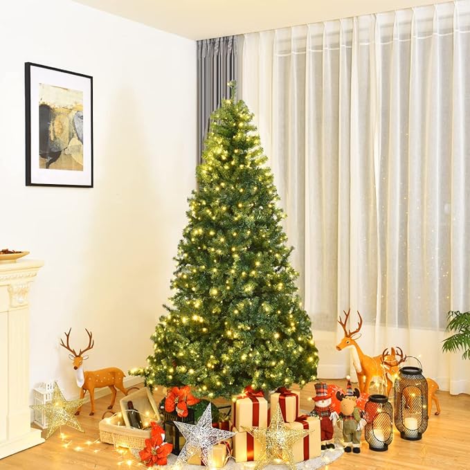 Photo 1 of 7ft Pre- Christmas Tree, 500 Multi-Color or Warm White LED Lights with 11 Lighting Modes, 1570 PVC Branch Tips, Metal Stand, Hinged Xmas Artificial Decoration Tree for Home Office