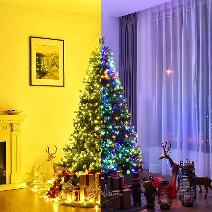 Photo 1 of 7ft Pre- Christmas Tree, 500 Multi-Color or Warm White LED Lights with 11 Lighting Modes, 1570 PVC Branch Tips, Metal Stand, Hinged Xmas Artificial Decoration Tree for Home Office