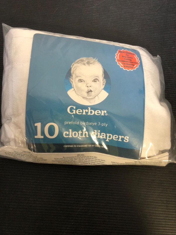 Photo 1 of Gerber Unisex Baby Boys Girls Birdseye Prefold Cloth Diapers Multipack White 3-Ply 10 Pack