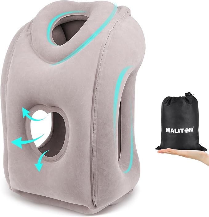 Photo 1 of Maliton Inflatable Travel Pillow for Airplane Comfortable Sleeping to Relieve Neck and Shoulder Pain, Support Head Inflatable Pillow for Long Flights, Used for Airplanes, Cars, Trains, Office(Grey)