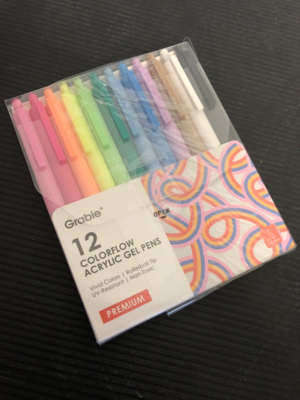 Photo 1 of Grabie Acrylic Gel Pens, 0.6mm Fine Point Retractable Gel Pens for Journaling Note Taking, Pack of 12