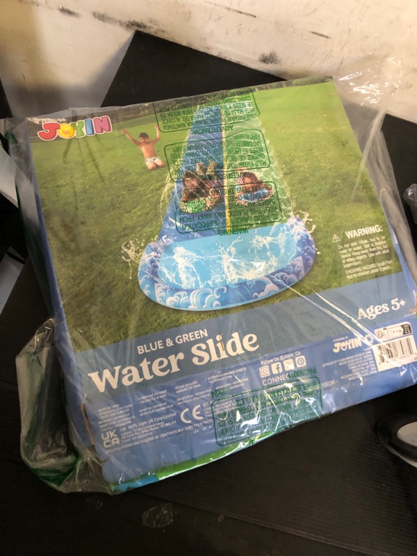Photo 1 of JOYIN 22.5FT Water Slide and 2 Inflatable Boards, Extra Long Heavy Duty Double Lawn Waterslide with Sprinkler for Kids Adults Backyard Summer Water Toy Outdoor Fun, Blue, Green