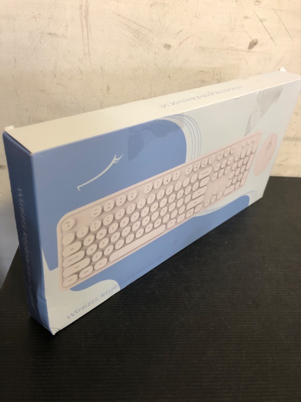 Photo 1 of Wireless Keyboard and Mouse Combo, Ergonomic Full Size Typewriter Retro Round Keycaps Keyboard, Compatible with Windows, PC, Perfer for Home and Office Keyboards?White?