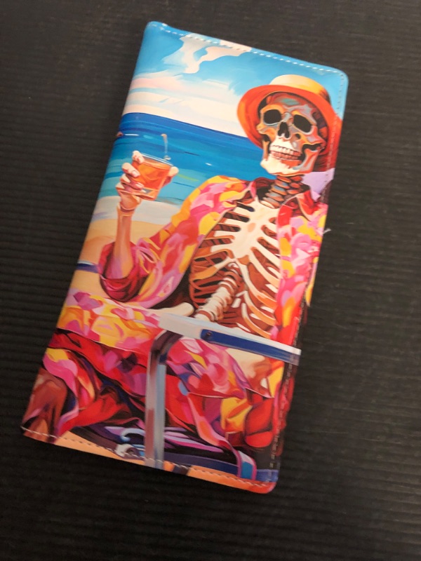 Photo 1 of Nipichsha Womens Wallet, RFID Slim Wallets for Women, Thin Ladies Credit Card Holder Purse, Cute Leather Bifold Clutch Billfold with 11 Card Slots & ID Window, Beach Skull
