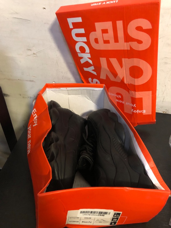 Photo 1 of LUCKY STEP Women's 90s Chunky Sneakers Fashion Platform Casual Thick Dad Rave Walking Shoes (Black PU,8.5 B(M) US)