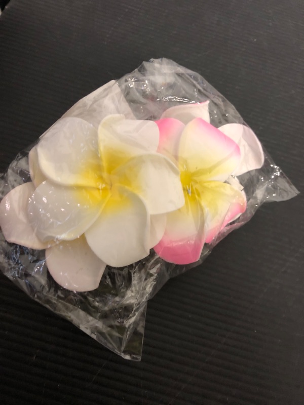 Photo 1 of 4 Pcs 7cm White and Pink Hawaiian Frangipani Plumeria Foam Head Flower Party Beach Hair Clip Hair Clips