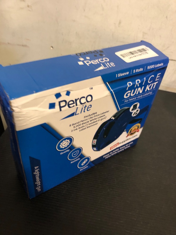 Photo 1 of Perco Lite 1 Line Price Gun with Price-Marking Labels Kit — Includes 5,000 Blank White Labels, 1 Gun Clip, 2 Ink Rollers — 1 Ink Roll & Labels Preloaded — Ideal for Retail Pricing, Inventory, and More
